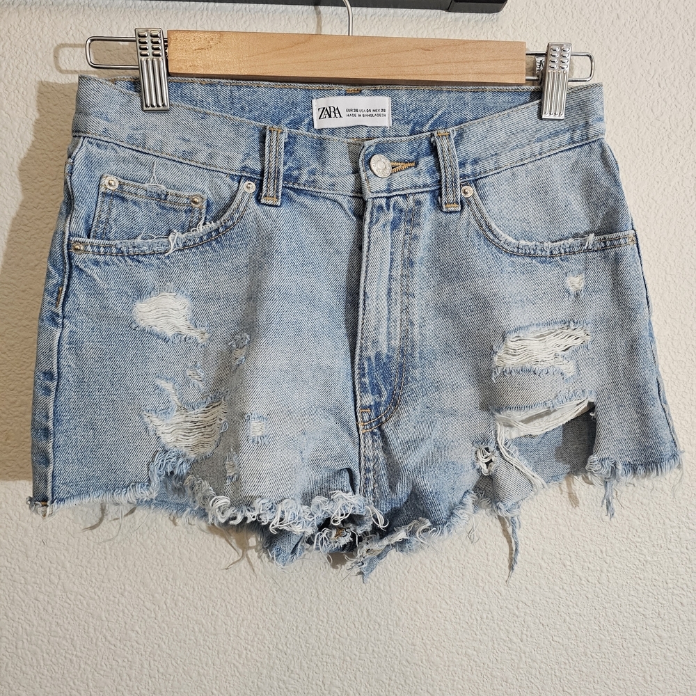 Zara Faded Blue Ripped Jean Shorts